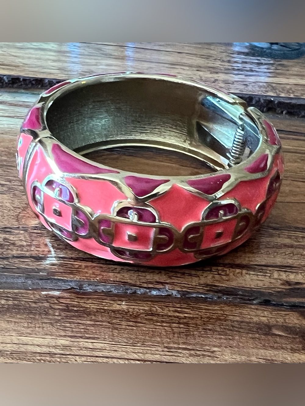 Gold-Tone Coral Enamel Bangle Bracelet